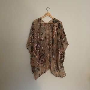 Velvet burnout floral kimono w/ silver sparkle